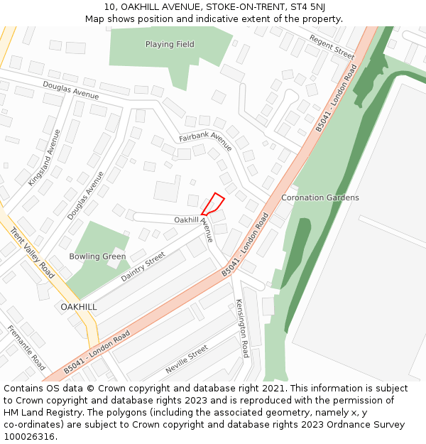 10, OAKHILL AVENUE, STOKE-ON-TRENT, ST4 5NJ: Location map and indicative extent of plot