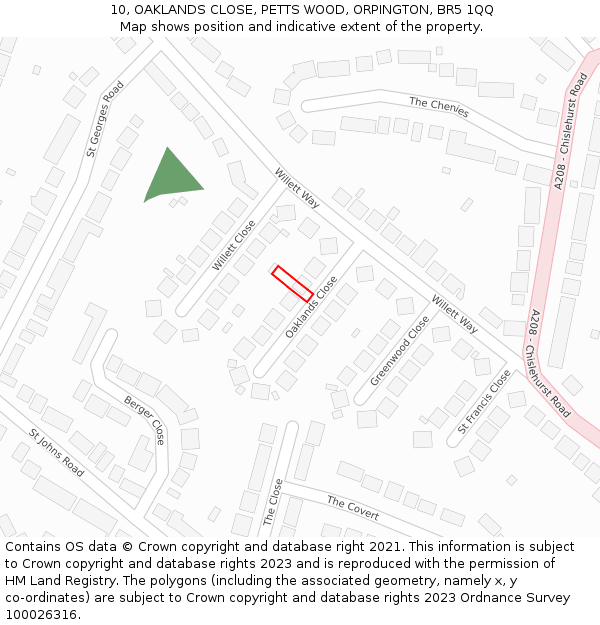 10, OAKLANDS CLOSE, PETTS WOOD, ORPINGTON, BR5 1QQ: Location map and indicative extent of plot