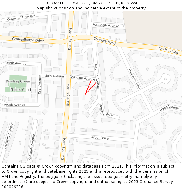 10, OAKLEIGH AVENUE, MANCHESTER, M19 2WP: Location map and indicative extent of plot