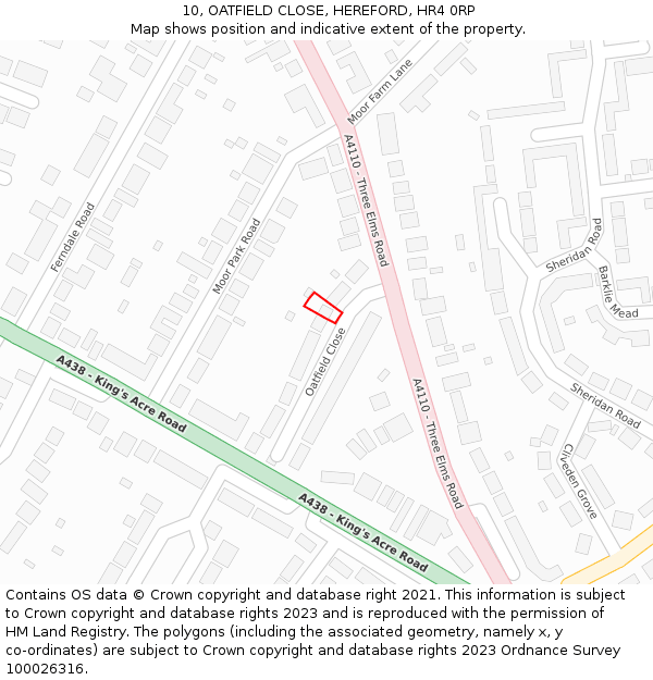 10, OATFIELD CLOSE, HEREFORD, HR4 0RP: Location map and indicative extent of plot