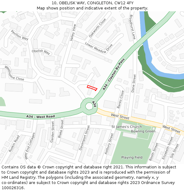 10, OBELISK WAY, CONGLETON, CW12 4FY: Location map and indicative extent of plot