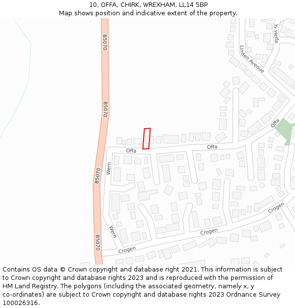 10, OFFA, CHIRK, WREXHAM, LL14 5BP: Location map and indicative extent of plot