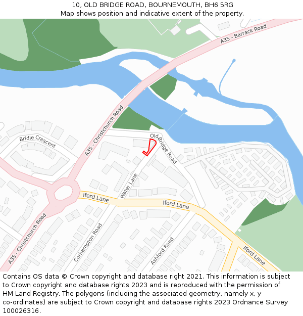10, OLD BRIDGE ROAD, BOURNEMOUTH, BH6 5RG: Location map and indicative extent of plot