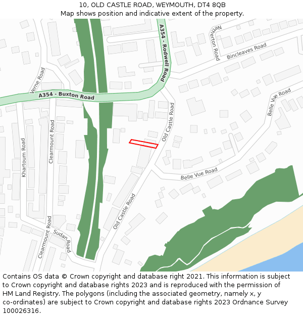 10, OLD CASTLE ROAD, WEYMOUTH, DT4 8QB: Location map and indicative extent of plot