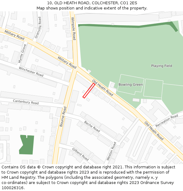 10, OLD HEATH ROAD, COLCHESTER, CO1 2ES: Location map and indicative extent of plot