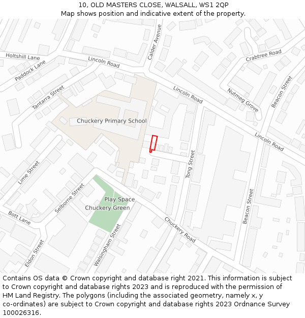 10, OLD MASTERS CLOSE, WALSALL, WS1 2QP: Location map and indicative extent of plot