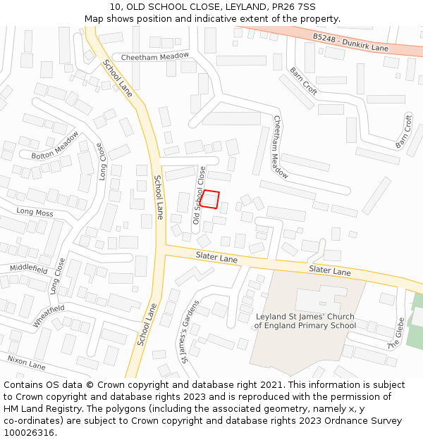 10, OLD SCHOOL CLOSE, LEYLAND, PR26 7SS: Location map and indicative extent of plot