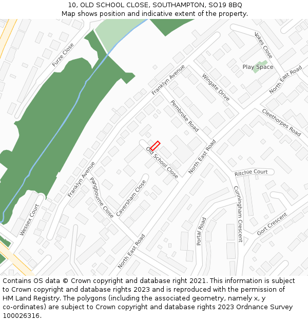 10, OLD SCHOOL CLOSE, SOUTHAMPTON, SO19 8BQ: Location map and indicative extent of plot
