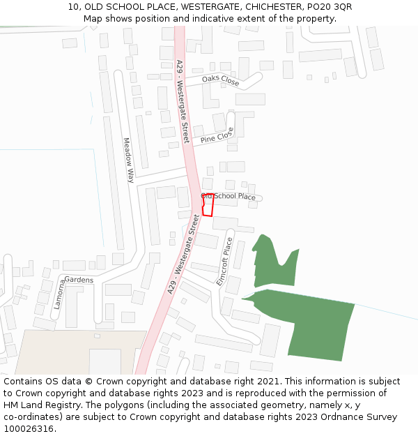 10, OLD SCHOOL PLACE, WESTERGATE, CHICHESTER, PO20 3QR: Location map and indicative extent of plot