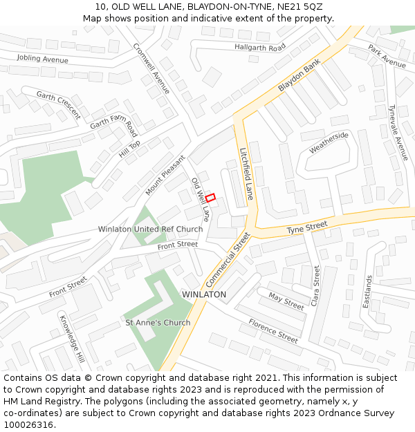 10, OLD WELL LANE, BLAYDON-ON-TYNE, NE21 5QZ: Location map and indicative extent of plot