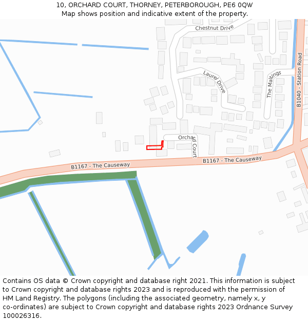 10, ORCHARD COURT, THORNEY, PETERBOROUGH, PE6 0QW: Location map and indicative extent of plot