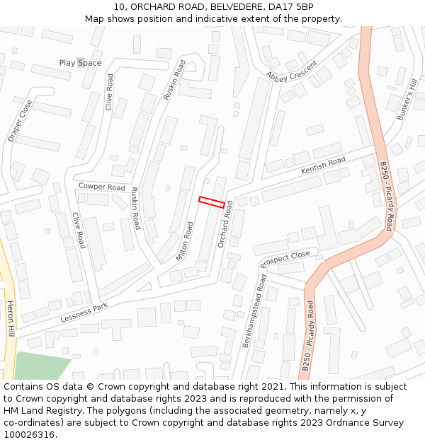 10, ORCHARD ROAD, BELVEDERE, DA17 5BP: Location map and indicative extent of plot