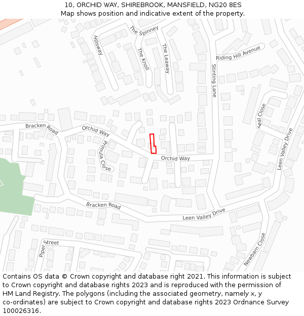 10, ORCHID WAY, SHIREBROOK, MANSFIELD, NG20 8ES: Location map and indicative extent of plot