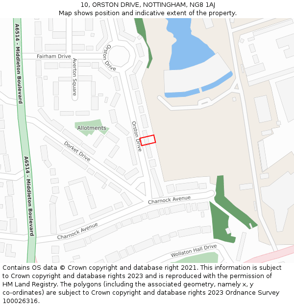 10, ORSTON DRIVE, NOTTINGHAM, NG8 1AJ: Location map and indicative extent of plot