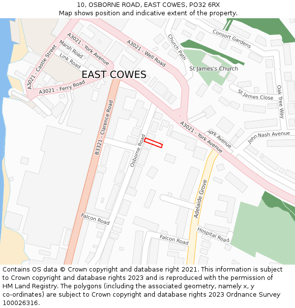 10, OSBORNE ROAD, EAST COWES, PO32 6RX: Location map and indicative extent of plot