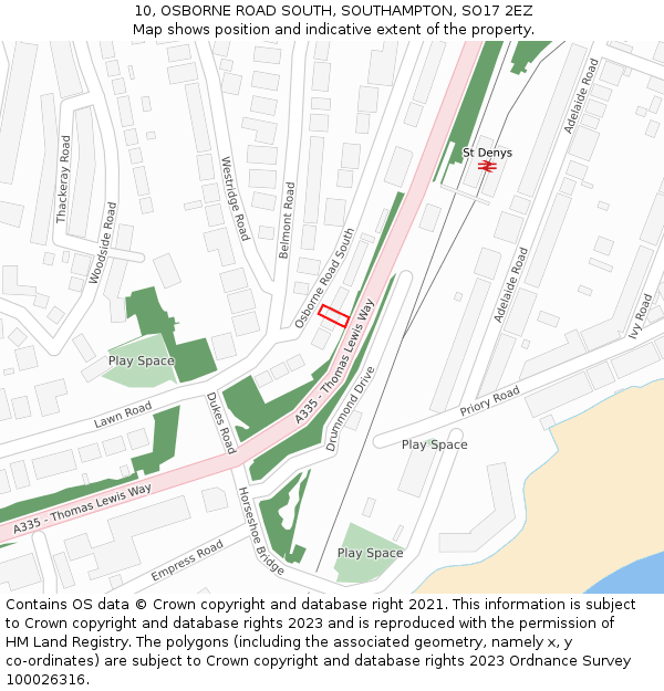 10, OSBORNE ROAD SOUTH, SOUTHAMPTON, SO17 2EZ: Location map and indicative extent of plot