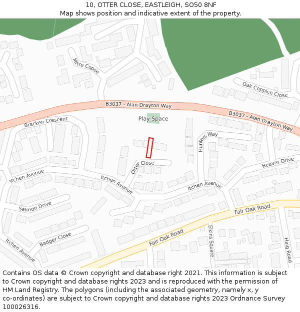 10, OTTER CLOSE, EASTLEIGH, SO50 8NF: Location map and indicative extent of plot