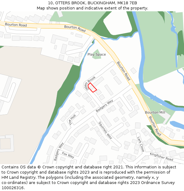 10, OTTERS BROOK, BUCKINGHAM, MK18 7EB: Location map and indicative extent of plot