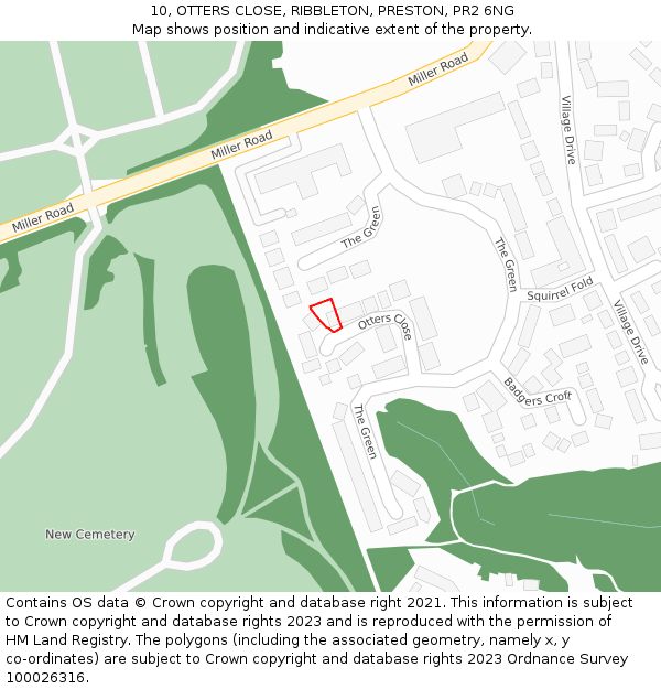 10, OTTERS CLOSE, RIBBLETON, PRESTON, PR2 6NG: Location map and indicative extent of plot