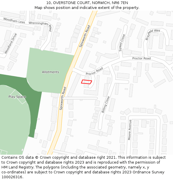10, OVERSTONE COURT, NORWICH, NR6 7EN: Location map and indicative extent of plot