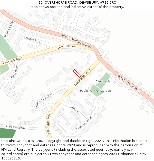 10, OVERTHORPE ROAD, DEWSBURY, WF12 0RQ: Location map and indicative extent of plot