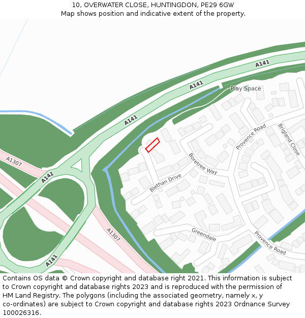 10, OVERWATER CLOSE, HUNTINGDON, PE29 6GW: Location map and indicative extent of plot