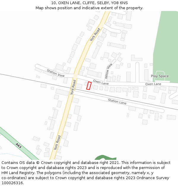 10, OXEN LANE, CLIFFE, SELBY, YO8 6NS: Location map and indicative extent of plot