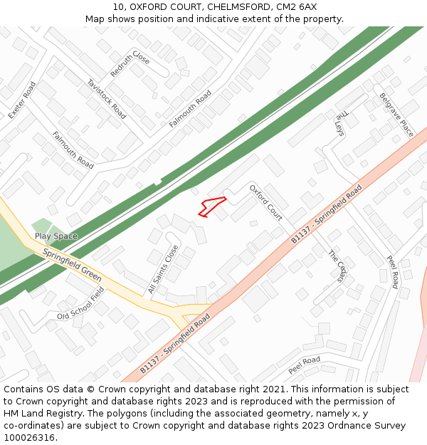 10, OXFORD COURT, CHELMSFORD, CM2 6AX: Location map and indicative extent of plot