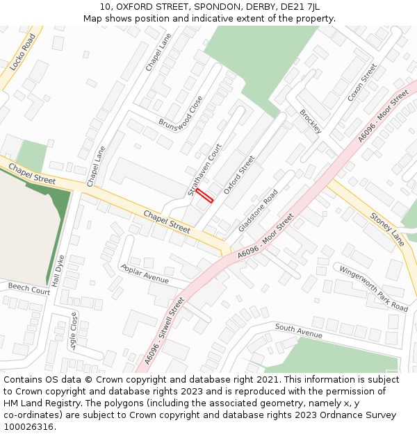 10, OXFORD STREET, SPONDON, DERBY, DE21 7JL: Location map and indicative extent of plot