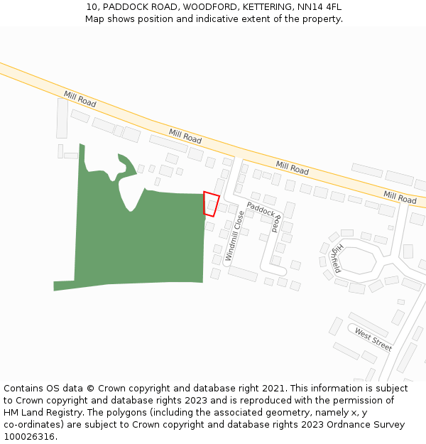 10, PADDOCK ROAD, WOODFORD, KETTERING, NN14 4FL: Location map and indicative extent of plot