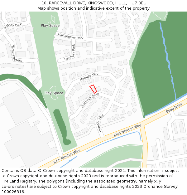 10, PARCEVALL DRIVE, KINGSWOOD, HULL, HU7 3EU: Location map and indicative extent of plot