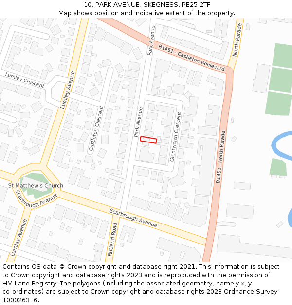 10, PARK AVENUE, SKEGNESS, PE25 2TF: Location map and indicative extent of plot