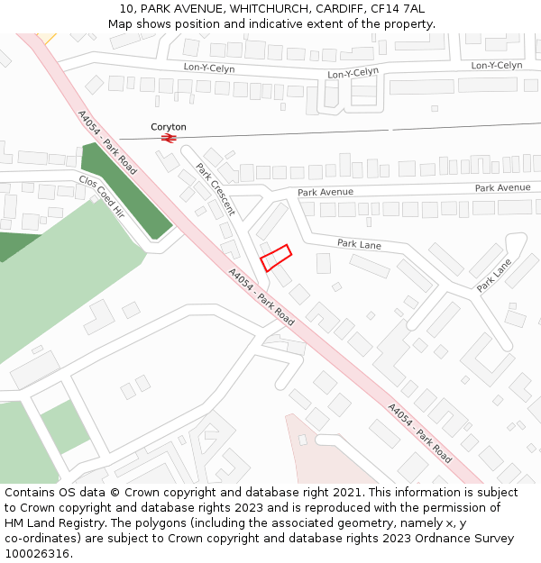 10, PARK AVENUE, WHITCHURCH, CARDIFF, CF14 7AL: Location map and indicative extent of plot