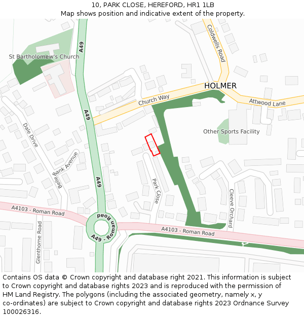 10, PARK CLOSE, HEREFORD, HR1 1LB: Location map and indicative extent of plot