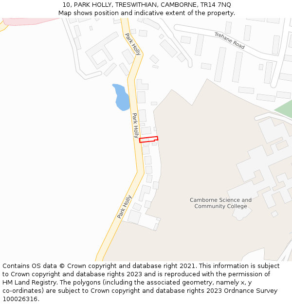 10, PARK HOLLY, TRESWITHIAN, CAMBORNE, TR14 7NQ: Location map and indicative extent of plot