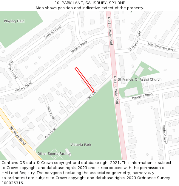 10, PARK LANE, SALISBURY, SP1 3NP: Location map and indicative extent of plot