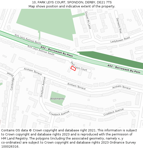 10, PARK LEYS COURT, SPONDON, DERBY, DE21 7TS: Location map and indicative extent of plot