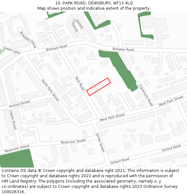 10, PARK ROAD, DEWSBURY, WF13 4LQ: Location map and indicative extent of plot