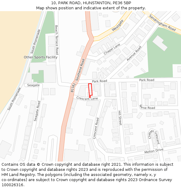 10, PARK ROAD, HUNSTANTON, PE36 5BP: Location map and indicative extent of plot