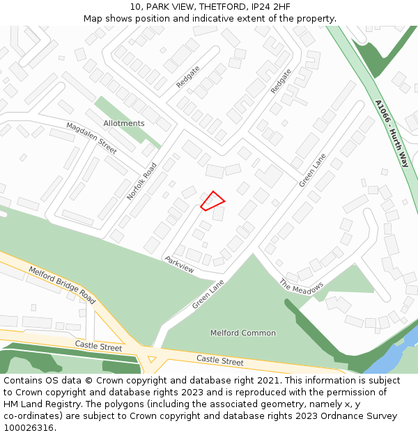 10, PARK VIEW, THETFORD, IP24 2HF: Location map and indicative extent of plot