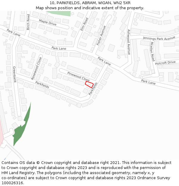 10, PARKFIELDS, ABRAM, WIGAN, WN2 5XR: Location map and indicative extent of plot
