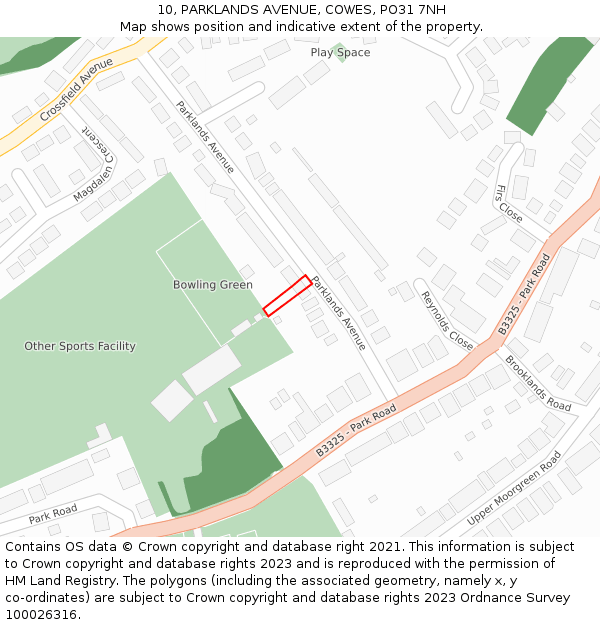 10, PARKLANDS AVENUE, COWES, PO31 7NH: Location map and indicative extent of plot