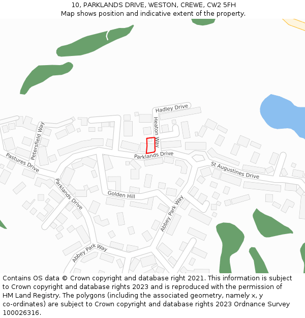 10, PARKLANDS DRIVE, WESTON, CREWE, CW2 5FH: Location map and indicative extent of plot