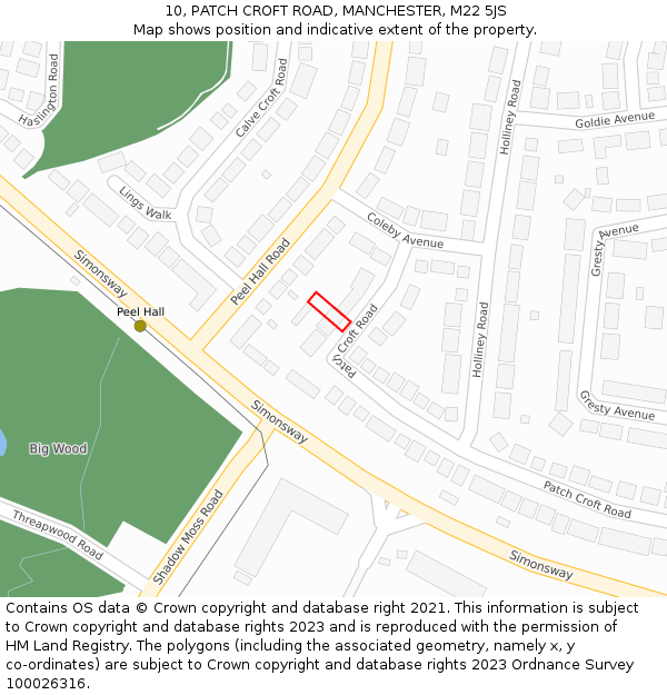 10, PATCH CROFT ROAD, MANCHESTER, M22 5JS: Location map and indicative extent of plot