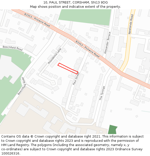 10, PAUL STREET, CORSHAM, SN13 9DG: Location map and indicative extent of plot
