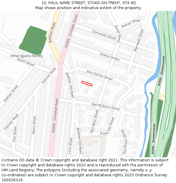 10, PAUL WARE STREET, STOKE-ON-TRENT, ST4 4FJ: Location map and indicative extent of plot