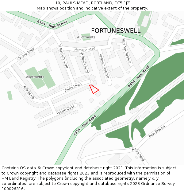 10, PAULS MEAD, PORTLAND, DT5 1JZ: Location map and indicative extent of plot