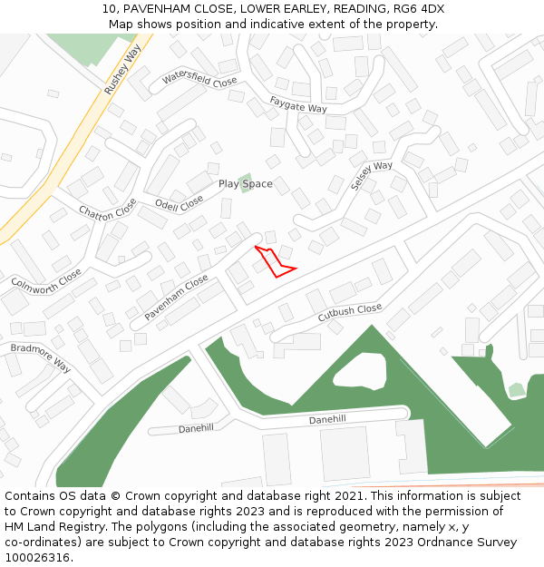 10, PAVENHAM CLOSE, LOWER EARLEY, READING, RG6 4DX: Location map and indicative extent of plot