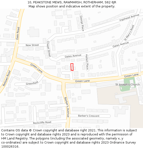 10, PEAKSTONE MEWS, RAWMARSH, ROTHERHAM, S62 6JR: Location map and indicative extent of plot