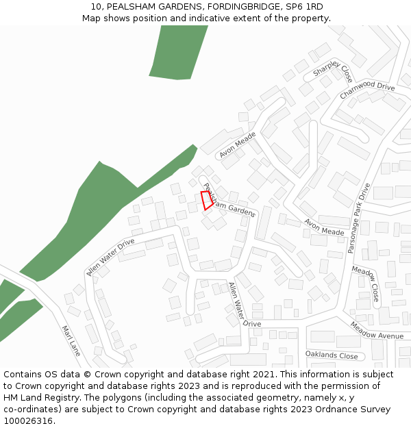 10, PEALSHAM GARDENS, FORDINGBRIDGE, SP6 1RD: Location map and indicative extent of plot